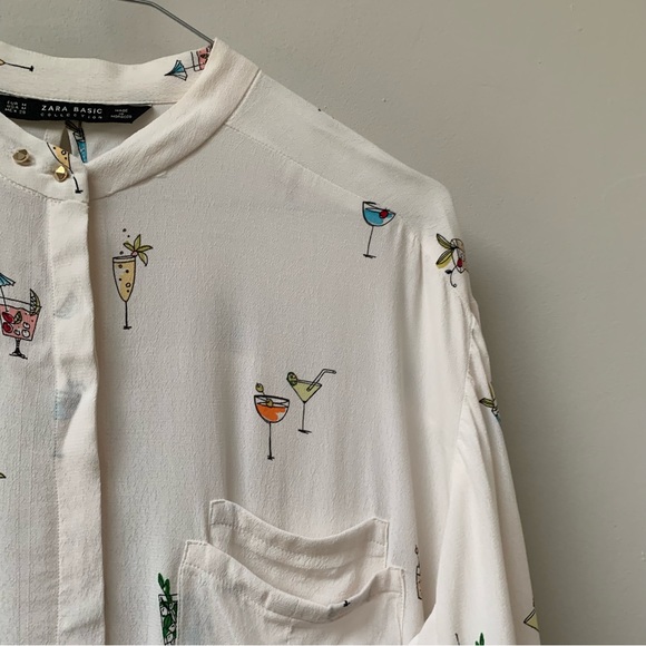 002 - Zara Cocktail Print Blouse - Picture 4 of 8